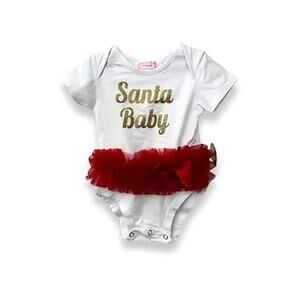 Popatu Santa Baby One Piece Tutus Crew Neck Short Sleeves White Red 18 Mos NWT